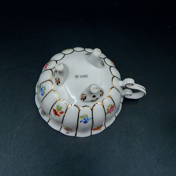 Ganz Porcelain Floral Teapot With Teacup 3 PC Stacking Tea For One Gold Trim - Picture 9 of 10